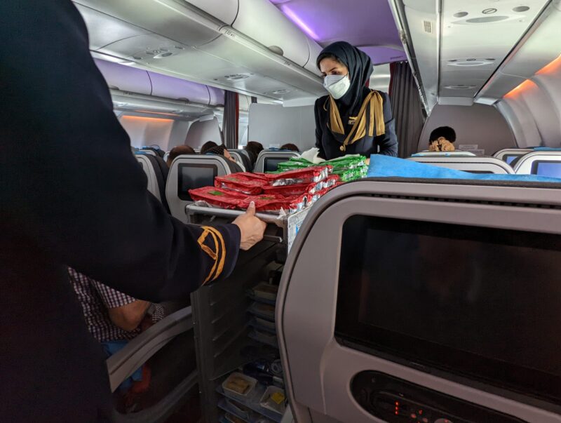 IranAir flight attendants, Frankfurt to Tehran, photo by Ali Torkzadeh, EscapefromTehran.com