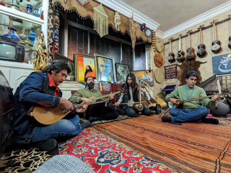 Jamming session with star of Khorasan folklore music, Ali Pourataei "Bidel", Alireza Baradaran & others, Mashhad, northeast Iran. Copyright Ali Torkzadeh