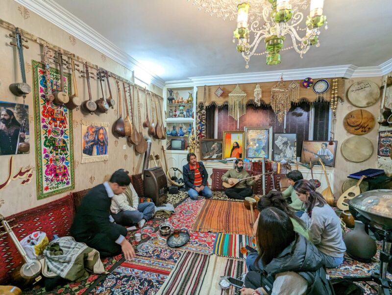 Jamming session with star of Khorasan folklore music, Ali Pourataei "Bidel", Alireza Baradaran & others, Mashhad, northeast Iran. Copyright Ali Torkzadeh